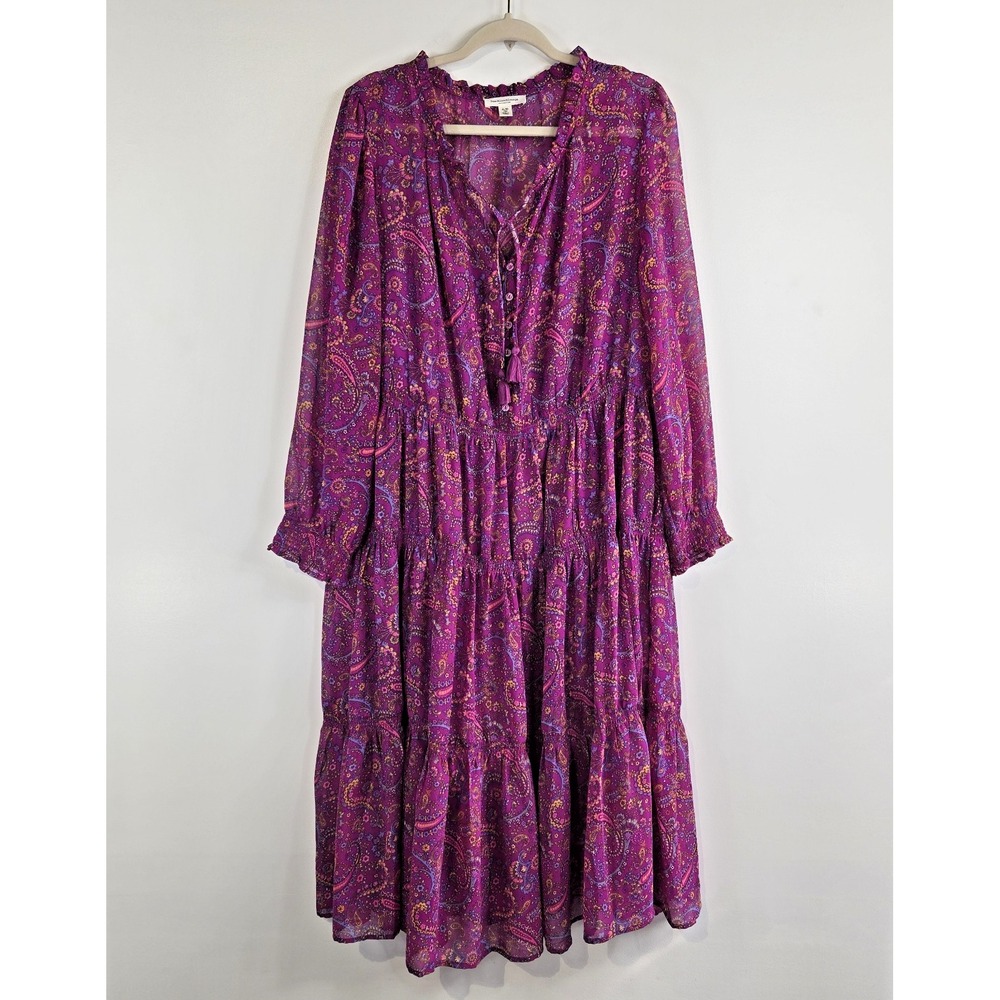 Beach Lunch Lounge Womens XL Magenta Paisley Tiered Midi Dress